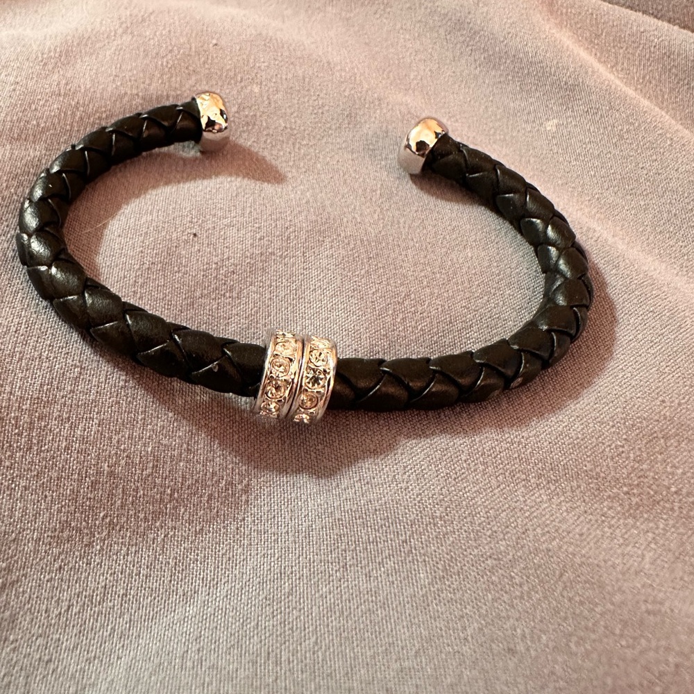 Pd collection twisted leather and silver bracelet stretch